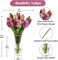 Fake Flowers Artificial Tulip Flower Purple in Clear Vase, Real Touch EVA Tulip Arrangement Suitable for Home Office Fall Decoration, Dining Table Centerpiece